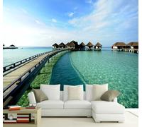 XLMING Blue Sky White Clouds Sea Wooden Bridge Houses 3D Wallpaper Luxury Home Dining Decor Paste Sofa Living Room The Wall for Bedroom Mural-430cm×300cm