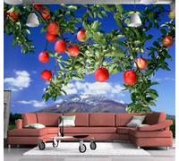 XLMING Blue Sky White Clouds Snow Capped Mountains Branches Fruit 3D Wallpaper Premium Textured Silk Study Dining Living Room Bedroom Sofa TV Wall Easy Install-400cm×280cm