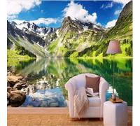 XLMING Blue Sky White Clouds Snow Capped Mountains River Scenery 3D Wallpaper Silky Texture Home Study Office Grey Dining Room Sofa Bedroom Living Room TV Backdrop-200cm×140cm