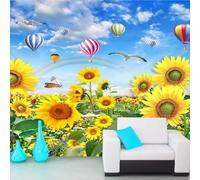 XLMING Blue Sky White Clouds Sunflowers Hot Air Balloons Butterflies 3D Wallpaper Luxury Home Dining Decor Paste Sofa Living Room The Wall for Bedroom Mural-250cm×170cm