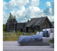 XLMING Blue Sky White Clouds Vintage Log Cabin Scenery 3D Wallpaper Luxury Home Dining Decor Paste Sofa Living Room The Wall for Bedroom Mural-350cm×256cm