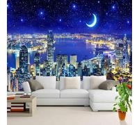 XLMING Blue Starry Sky Moon Architecture River 3D Wallpaper Luxury Home Dining Decor Paste Sofa Living Room The Wall for Bedroom Mural-250cm×170cm