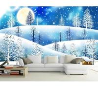XLMING Blue Starry Sky Moon Forest Snow Scene 3D Wallpaper Premium Textured Silk Study Dining Living Room Bedroom Sofa TV Wall Easy Install-300cm×210cm
