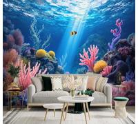 XLMING Blue Underwater World Coral Reef Tropical Fish Ocean Light 3D Wallpaper Premium Textured Silk Study Dining Living Room Bedroom Sofa TV Wall Easy Install-430cm×300cm