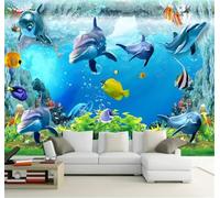 XLMING Blue Underwater World Dolphin Seaweed Coral 3D Wallpaper Premium Textured Silk Study Dining Living Room Bedroom Sofa TV Wall Easy Install-350cm×256cm