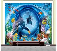XLMING Blue Underwater World Whale Seaweed School of Fish 3D Wallpaper Premium Textured Silk Study Dining Living Room Bedroom Sofa TV Wall Easy Install-400cm×280cm