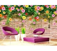 XLMING Brick Wall Green Leaves Flowers Vines Butterflies 3D Wallpaper Luxury Home Dining Decor Paste Sofa Living Room The Wall for Bedroom Mural-250cm×170cm