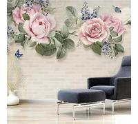 XLMING Brick Wall Three Dimensional Pink Flowers Butterflies 3D Wallpaper Premium Textured Silk Study Dining Living Room Bedroom Sofa TV Wall Easy Install-350cm×256cm