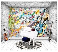XLMING Brick Walls Colourful Graffiti Rock Music Bars Cafés 3D Wallpaper Luxury Home Dining Decor Paste Sofa Living Room The Wall for Bedroom Mural-150cm×105cm
