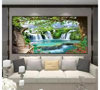 XLMING Cars Aesthetic Green Trees Waterfalls Natural Scenery 3D Wallpaper Luxury Home Dining Decor Paste Sofa Living Room The Wall for Bedroom Mural-150cm×105cm