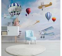 XLMING Cartoon Aeroplane Balloon Blue Sky White Clouds 3D Wallpaper Luxury Home Dining Decor Paste Sofa Living Room The Wall for Bedroom Mural-300cm×210cm