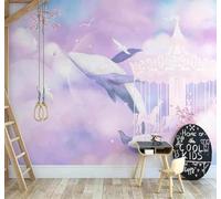 XLMING Cartoon Aesthetic Purple Bubbles Whale 3D Wallpaper Premium Textured Silk Study Dining Living Room Bedroom Sofa TV Wall Easy Install-350cm×256cm