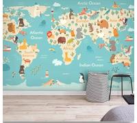 XLMING Cartoon Animals Abstract Creative World Map 3D Wallpaper Luxury Silk Study Dining Feature Sofa Grey Bedroom Living Room Tv Decorative Wall-300cm×210cm