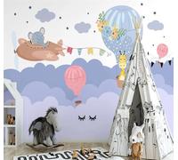 XLMING Cartoon Animals Clouds Hot Air Balloons Flowers 3D Wallpaper Premium Textured Silk Study Dining Living Room Bedroom Sofa TV Wall Easy Install-200cm×140cm