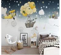 XLMING Cartoon Animals Elephant Hot Air Balloon Starry Sky 3D Wallpaper Silky Texture Home Study Office Grey Dining Room Sofa Bedroom Living Room TV Backdrop-400cm×280cm