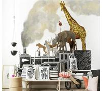 XLMING Cartoon Animals Giraffe Retro Steam Train 3D Wallpaper Luxury Home Dining Decor Paste Sofa Living Room The Wall for Bedroom Mural-350cm×256cm