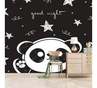 XLMING Cartoon Black and White Animal Panda Star 3D Wallpaper Silky Texture Home Study Office Grey Dining Room Sofa Bedroom Living Room TV Backdrop-200cm×140cm