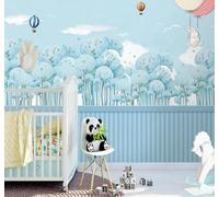 XLMING Cartoon Blue Forest Hot Air Balloon Rabbit 3D Wallpaper Luxury Home Dining Decor Paste Sofa Living Room The Wall for Bedroom Mural-200cm×140cm