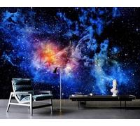 XLMING Cartoon Blue Starry Sky Universe Stars 3D Wallpaper Premium Textured Silk Study Dining Living Room Bedroom Sofa TV Wall Easy Install-200cm×140cm