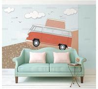 XLMING Cartoon Car Geometric White Clouds Birds in Flight 3D Wallpaper Luxury Silk Study Dining Feature Sofa Grey Bedroom Living Room Tv Decorative Wall-200cm×140cm