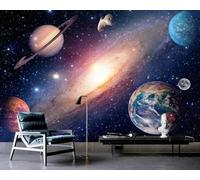 XLMING Cartoon Colourful Starry Sky Planets Universe 3D Wallpaper Luxury Home Dining Decor Paste Sofa Living Room The Wall for Bedroom Mural-400cm×280cm