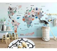 XLMING Cartoon Creative World Map Animals 3D Wallpaper Luxury Silk Study Dining Feature Sofa Grey Bedroom Living Room Tv Decorative Wall-430cm×300cm