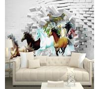 XLMING Cartoon Cubic Animal Prancing Horse White Brick Wall 3D Wallpaper Luxury Silk Study Dining Feature Sofa Grey Bedroom Living Room Tv Decorative Wall-300cm×210cm