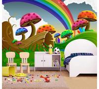 XLMING Cartoon Cute Mushrooms Rainbow Scenery 3D Wallpaper Luxury Silk Study Dining Feature Sofa Grey Bedroom Living Room Tv Decorative Wall-430cm×300cm
