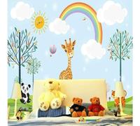 XLMING Cartoon Cute Rainbow Giraffe Zebra Big Tree 3D Wallpaper Premium Textured Silk Study Dining Living Room Bedroom Sofa TV Wall Easy Install-150cm×105cm