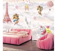 XLMING Cartoon Dreamy Angel White Horse Tower Hot Air Balloon 3D Wallpaper Silky Texture Home Study Office Grey Dining Room Sofa Bedroom Living Room TV Backdrop-350cm×256cm