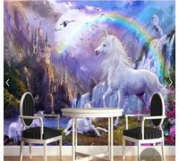 XLMING Cartoon Fantasy Castle Rainbow White Horse Landscape 3D Wallpaper Luxury Home Dining Decor Paste Sofa Living Room The Wall for Bedroom Mural-400cm×280cm