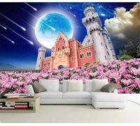 XLMING Cartoon Flowers Moon Starry Sky Castle 3D Wallpaper Premium Textured Silk Study Dining Living Room Bedroom Sofa TV Wall Easy Install-250cm×170cm