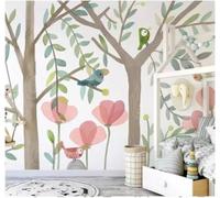 XLMING Cartoon Forest Little Bird Pink Flowers 3D Wallpaper Luxury Silk Study Dining Feature Sofa Grey Bedroom Living Room Tv Decorative Wall-430cm×300cm