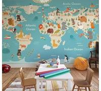 XLMING Cartoon Fresh Abstract World Map Animals 3D Wallpaper Luxury Silk Study Dining Feature Sofa Grey Bedroom Living Room Tv Decorative Wall-350cm×256cm