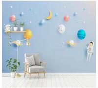 XLMING Cartoon Fresh Blue Sky Stars Planets 3D Wallpaper Luxury Silk Study Dining Feature Sofa Grey Bedroom Living Room Tv Decorative Wall-430cm×300cm