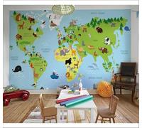 XLMING Cartoon Fresh Creative World Map Animals 3D Wallpaper Silky Texture Home Study Office Grey Dining Room Sofa Bedroom Living Room TV Backdrop-350cm×256cm