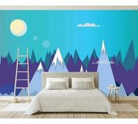 XLMING Cartoon Geometric Forest White Clouds Sunrise 3D Wallpaper Premium Textured Silk Study Dining Living Room Bedroom Sofa TV Wall Easy Install-430cm×300cm