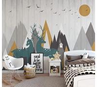 XLMING Cartoon Geometric Mountain Peaks Sunrise Moose 3D Wallpaper Luxury Home Dining Decor Paste Sofa Living Room The Wall for Bedroom Mural-350cm×256cm