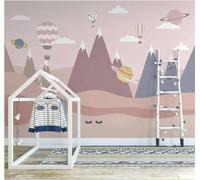 XLMING Cartoon Geometric Valley Hot Air Balloon White Clouds 3D Wallpaper Premium Textured Silk Study Dining Living Room Bedroom Sofa TV Wall Easy Install-430cm×300cm