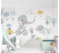 XLMING Cartoon Hand Drawn Animals Elephant Clouds 3D Wallpaper Premium Textured Silk Study Dining Living Room Bedroom Sofa TV Wall Easy Install-400cm×280cm