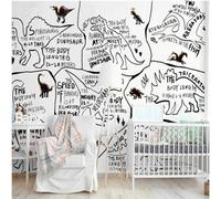 XLMING Cartoon Hand Drawn Art Dinosaur Black and White Lines 3D Wallpaper Premium Textured Silk Study Dining Living Room Bedroom Sofa TV Wall Easy Install-350cm×256cm