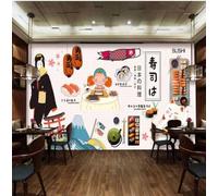 XLMING Cartoon Hand Drawn Characters Food Sushi 3D Wallpaper Premium Textured Silk Study Dining Living Room Bedroom Sofa TV Wall Easy Install-300cm×210cm