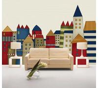 XLMING Cartoon Hand Drawn Colourful Architecture Unique 3D Wallpaper Luxury Silk Study Dining Feature Sofa Grey Bedroom Living Room Tv Decorative Wall-150cm×105cm