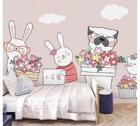 XLMING Cartoon Hand Drawn Cute Little Rabbit Little Cat 3D Wallpaper Luxury Home Dining Decor Paste Sofa Living Room The Wall for Bedroom Mural-300cm×210cm