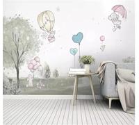 XLMING Cartoon Hand Drawn Elephant Hot Air Balloon Trees 3D Wallpaper Silky Texture Home Study Office Grey Dining Room Sofa Bedroom Living Room TV Backdrop-250cm×170cm