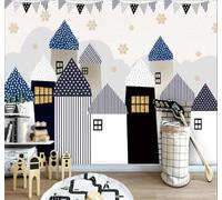 XLMING Cartoon Hand Drawn Houses Castles Snowflakes 3D Wallpaper Luxury Silk Study Dining Feature Sofa Grey Bedroom Living Room Tv Decorative Wall-350cm×256cm