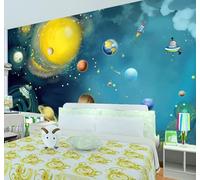 XLMING Cartoon Hand Drawn Space Universe Planets 3D Wallpaper Luxury Silk Study Dining Feature Sofa Grey Bedroom Living Room Tv Decorative Wall-350cm×256cm