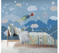 XLMING Cartoon Hand Drawn Starry Sky Planet Rocket 3D Wallpaper Luxury Home Dining Decor Paste Sofa Living Room The Wall for Bedroom Mural-150cm×105cm