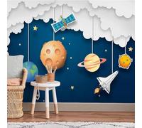 XLMING Cartoon Hand Drawn Universe Rocket Stars 3D Wallpaper Silky Texture Home Study Office Grey Dining Room Sofa Bedroom Living Room TV Backdrop-350cm×256cm