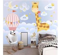 XLMING Cartoon Hot Air Balloon White Clouds Moon Giraffe 3D Wallpaper Premium Textured Silk Study Dining Living Room Bedroom Sofa TV Wall Easy Install-250cm×170cm